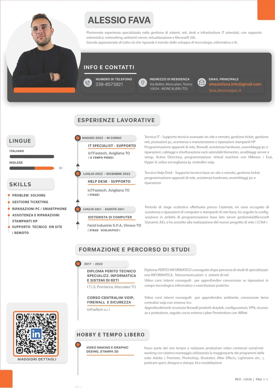 Anteprima del curriculum vitae di Alessio Fava